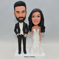 Personalized sweet wedding bobble head doll with black swallow-tailed coat