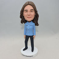 Personalized teacher bobblehead wiht blue shirt and black pants