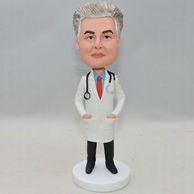 Personalized friendly man doctor bobblehead with red tie