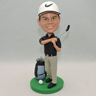 Persoanzlied man golf player bobble head doll with white hat