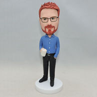 Peronalized business bobblehead doll with red mustache