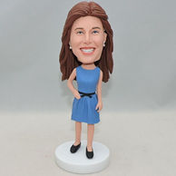 Beautiful lady bobblehead with blue one-piece dress