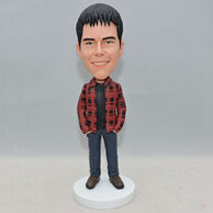 Custom young boy bobblehead with red and black jacket
