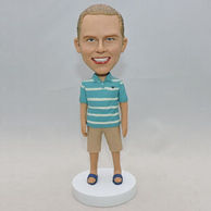 Custom young boy bobblehead normal standing with blue slippers