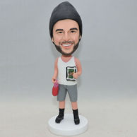 Personalized man bobblehead with black hat