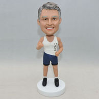 Boxer bobblehead with white sleeveless sweater