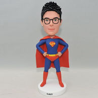 Personalized superman bobblehead in red uniforms with a cloak