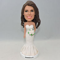 Custom bobblehead with white wedding dress and beautiful flowers