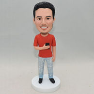 Personalized men bobblehead with a mobile phone in his hand