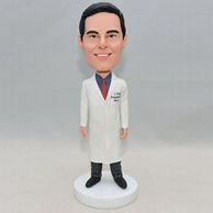 Personalized man doctor bobblehead with white uniform and a tie
