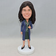 Custom women bobblehead with a long purpose coat