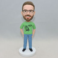 Personalized men bobbleheads with thumbs inside pocket