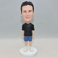 Personalized men bobblehead in a black shirt and shorts