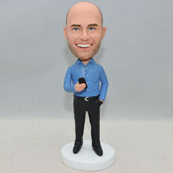 Personalized men bobblehead with a mobile phone in his hand