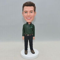 Normal standing men bobbleheads in green shirt and black pants