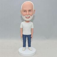 Normal standing old men bobbleheads in white shirt