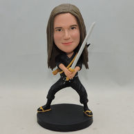 Personalized Bobbleheads fencing In Black Clothing