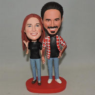 Custom Couple Bobbleheads holding each other's hands