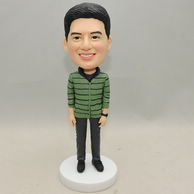 Leisure bobblehead normal standing with green striped jacket