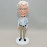 Custom bobblehead with white and blue striped shirt,normal standing