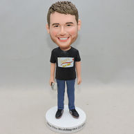 Custom man bobblehead with black shirt and blue pants