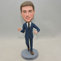 Personalized men business Bobbleheads with blue suit white shirt