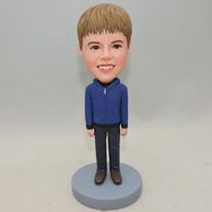 Custom boy bobblehead standing in blue hoodie