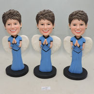 Personalized Woman Bobbleheads blue long dress with pray posture