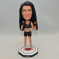 Personalized Woman Bobbleheads making a fist with black shorts