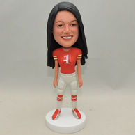 Personalized Woman Bobbleheads with red and white clothes and shoes