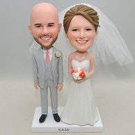Personalized Wedding Bobbleheads with grey suit and white dress