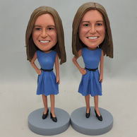 Custom Woman Bobbleheads stand with blue dress and black shoes