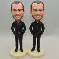 Custom Men Bobbleheads with glasses and black uniform