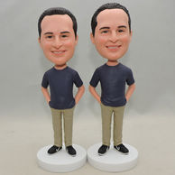Personalized men bobblehead in blue shirt and light brown pants