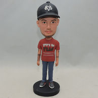 Personalized Boy Bobbleheads stand with black hat