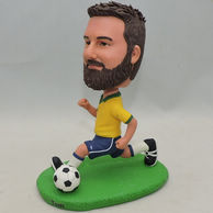 Custom Men Bobbleheads playing the soccer in yellow shirt and blue short