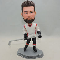 Personalized Men Bobblehead ice hockey player in white shirt