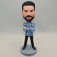 Handsome Men Bobbleheads Custom with blue and white plaid shirt