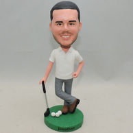 Personalized Men Bobblehead hold the golf clubs in white shirt