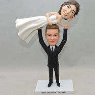 Wedding Bobbleheads Custom holding his bride in black suit