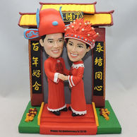 Custom Wedding Bobbleheads in chinese style with red clothes