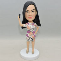Woman Bobbleheads Personalized stand with beautiful and colorful pattern dress