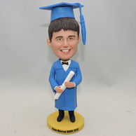 Custom Boy bobblehead with blue graduation uniform and hat