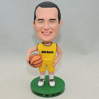 Men Bobblehead Custom holding basketball in yellow Jersey