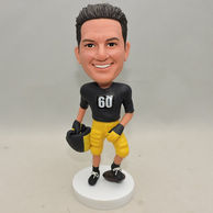 Personalized Men Bobblehead in black shirt and yellow pants