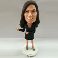 Personalized Woman Bobbleheads in black dress and grey shoes