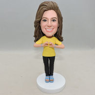 Woman Bobbleheads Custom with yellow shirt and black pants