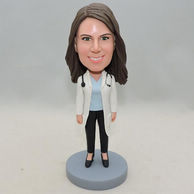 Custom Woman Bobbleheads white coat with Stethoscope around the neck