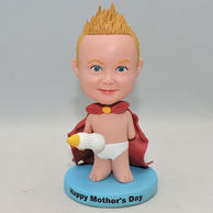 Personalized Baby bobblehead hold feeding bottle with red cape