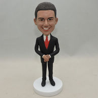 Personalized Men Bobbleheads with black suit and black shoes